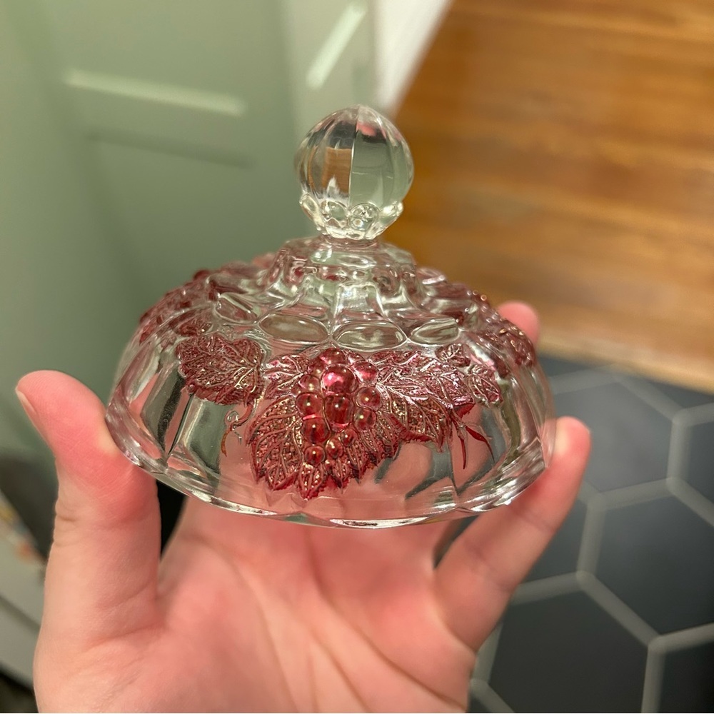 Vintage Westmoreland Glass Candy Dish Red Flash Grapes pink purple - Picture 2 of 7